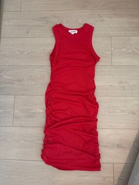 HL Affair Red Ruched Tank Midi Dress